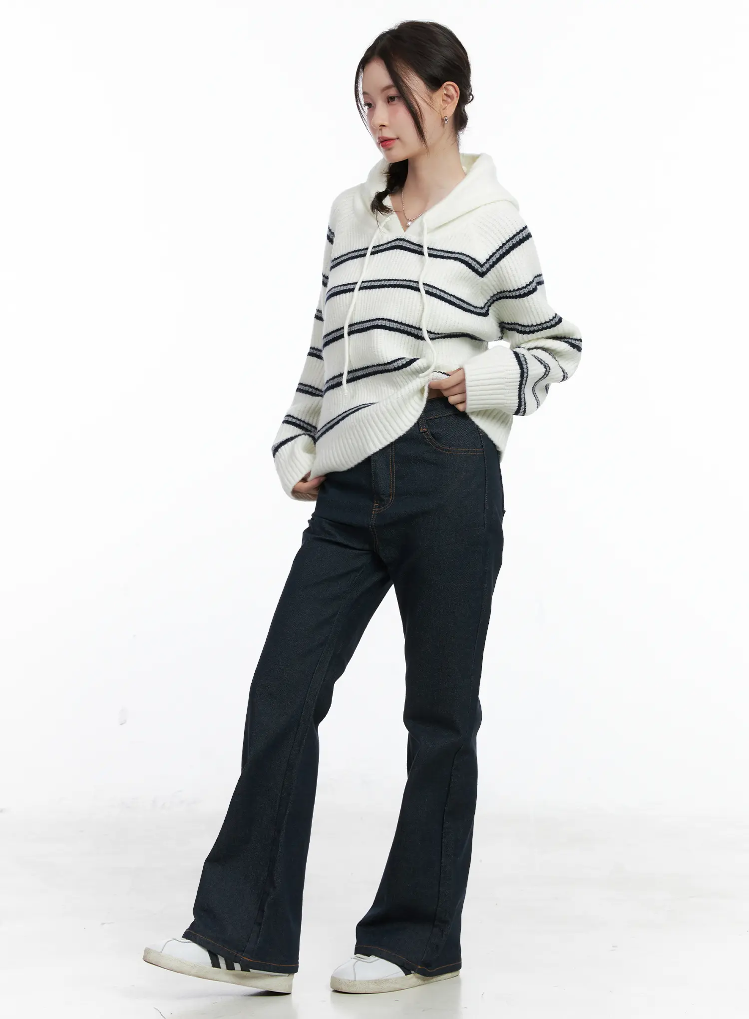 Striped Knit Hoodie Sweater CN518 - Image 6