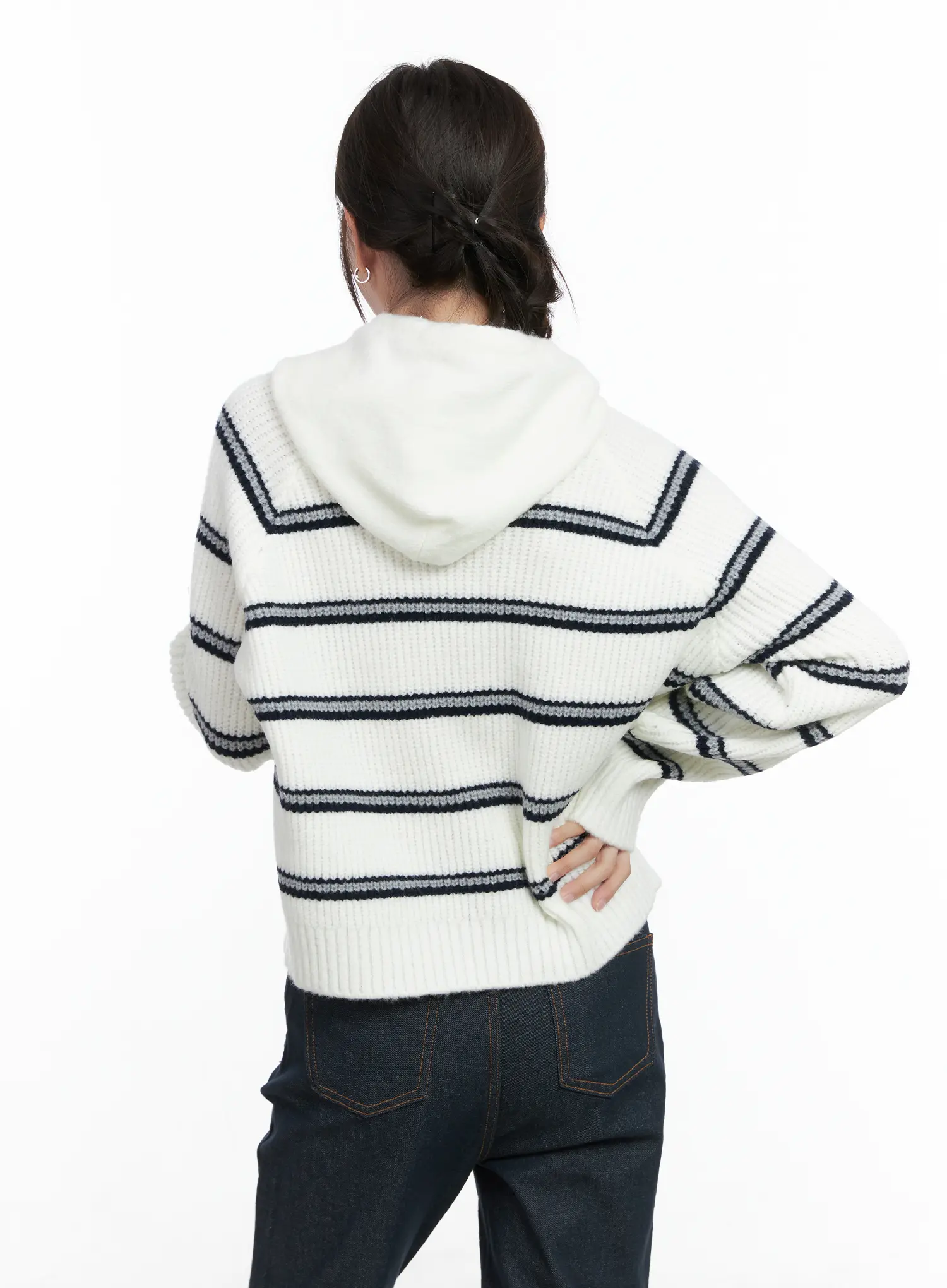 Striped Knit Hoodie Sweater CN518 - Image 7
