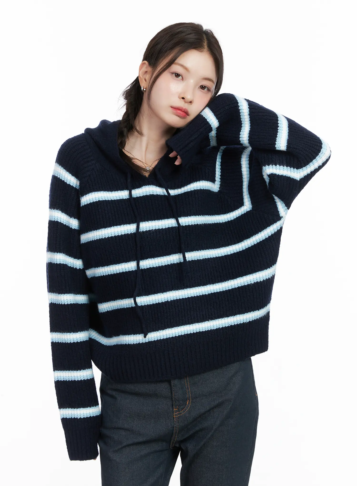 Striped Knit Hoodie Sweater CN518 - Image 9