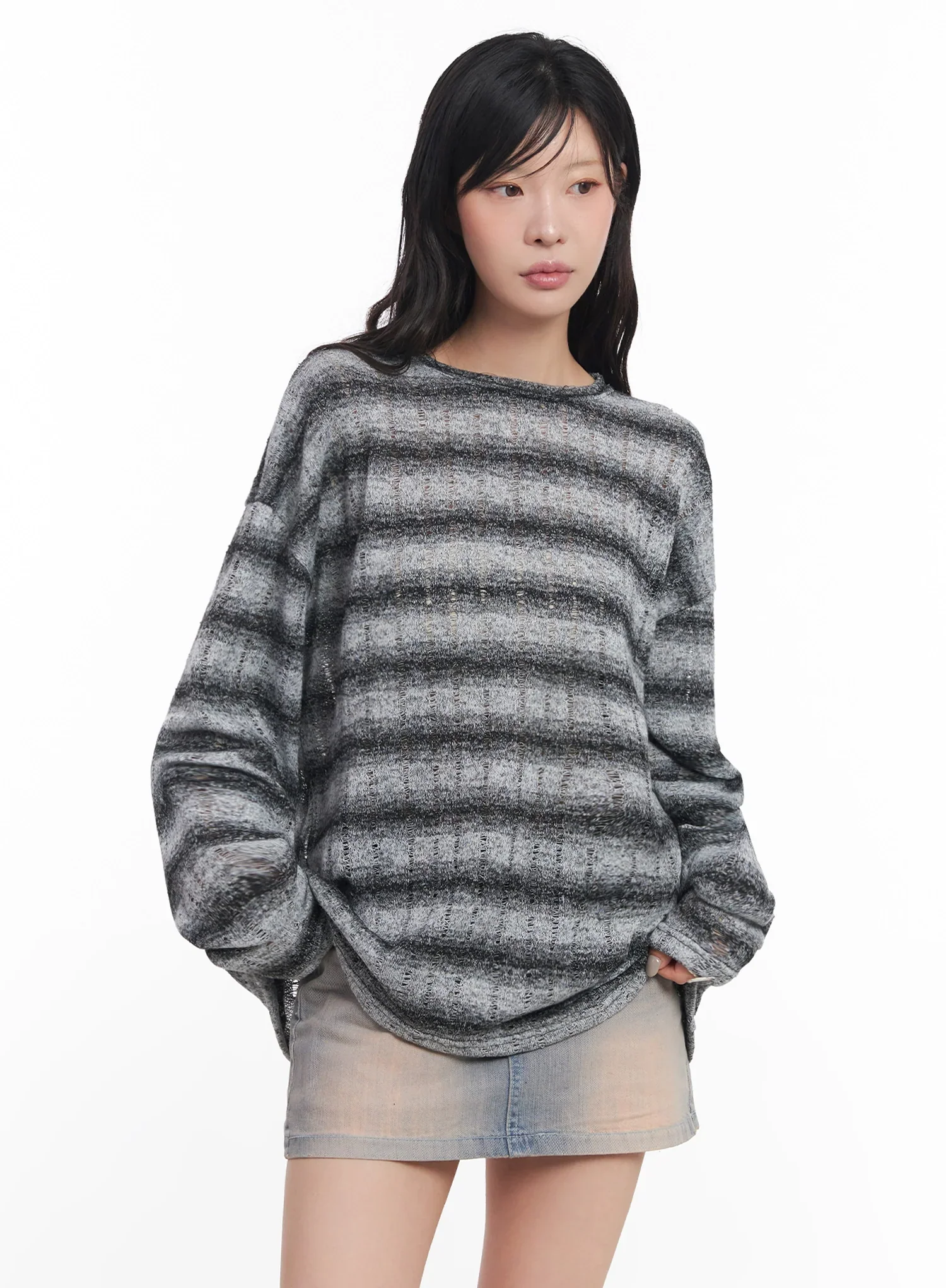 Striped Knit Long-Sleeve Pullover IC503 - Image 11