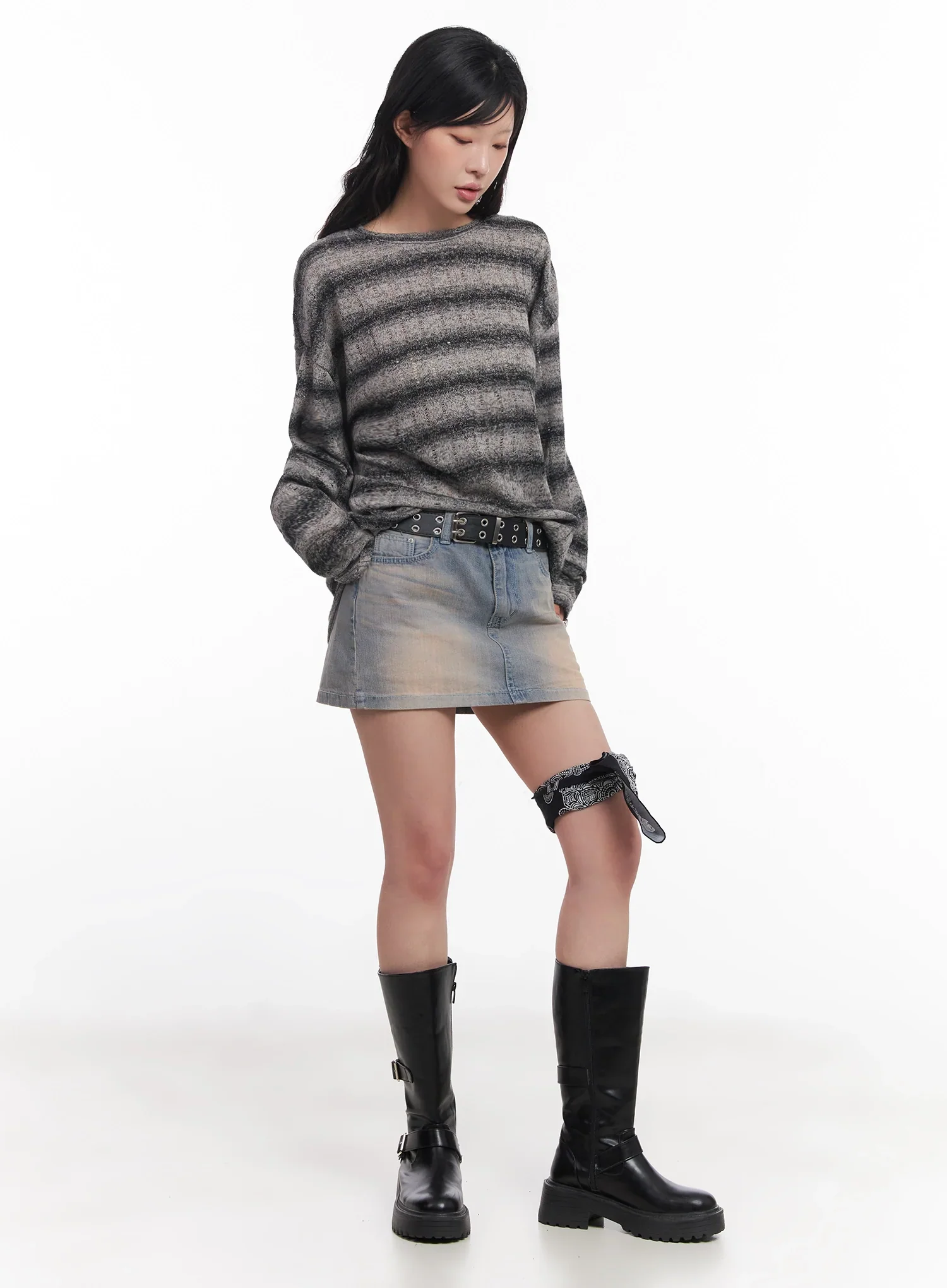 Striped Knit Long-Sleeve Pullover IC503 - Image 7