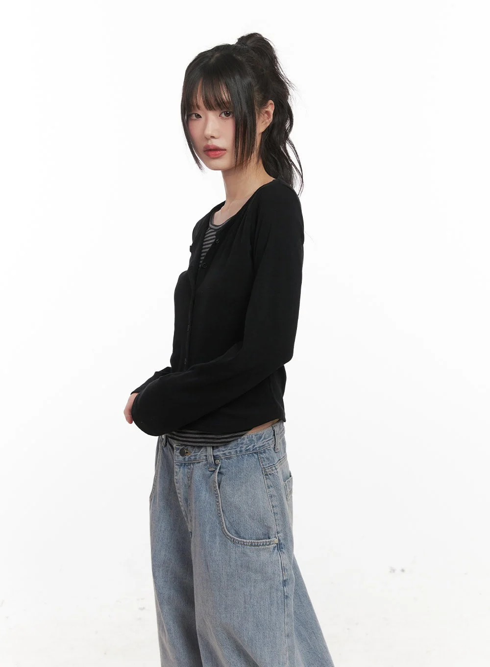 Striped Layered Buttoned Cardigan CJ528 - Image 3
