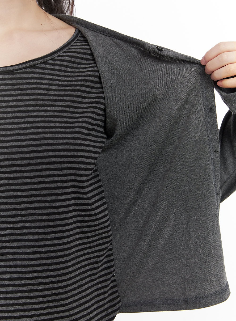 Striped Layered Buttoned Cardigan CJ528 - Image 9