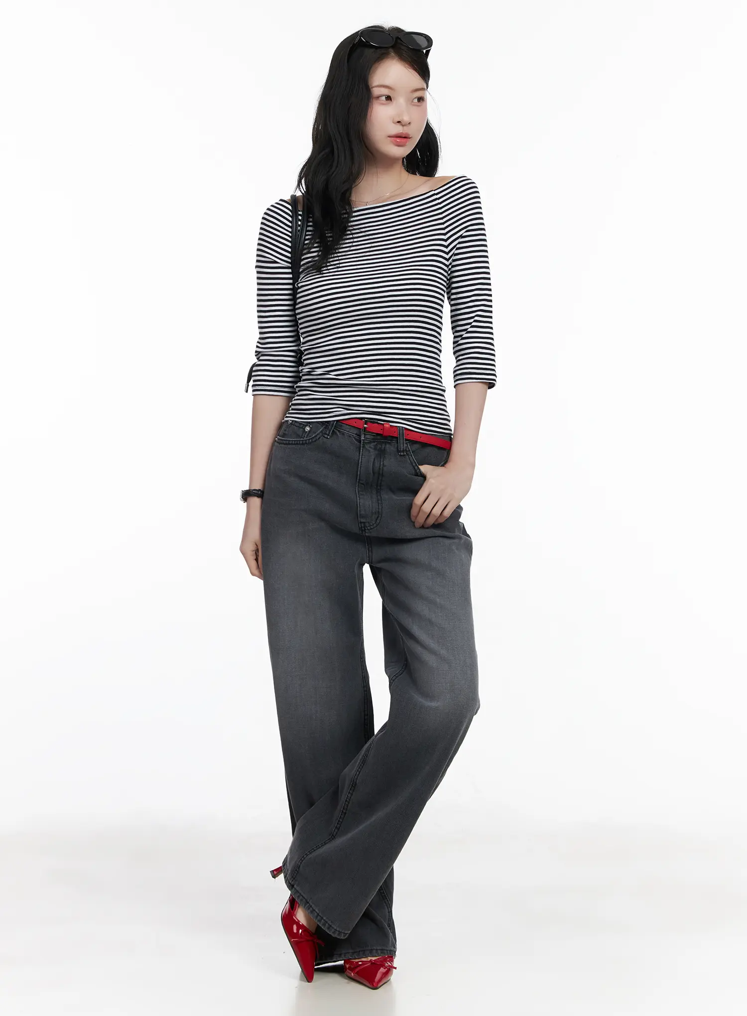Striped Off-Shoulder 3/4 Sleeve Top CA510 - Image 3