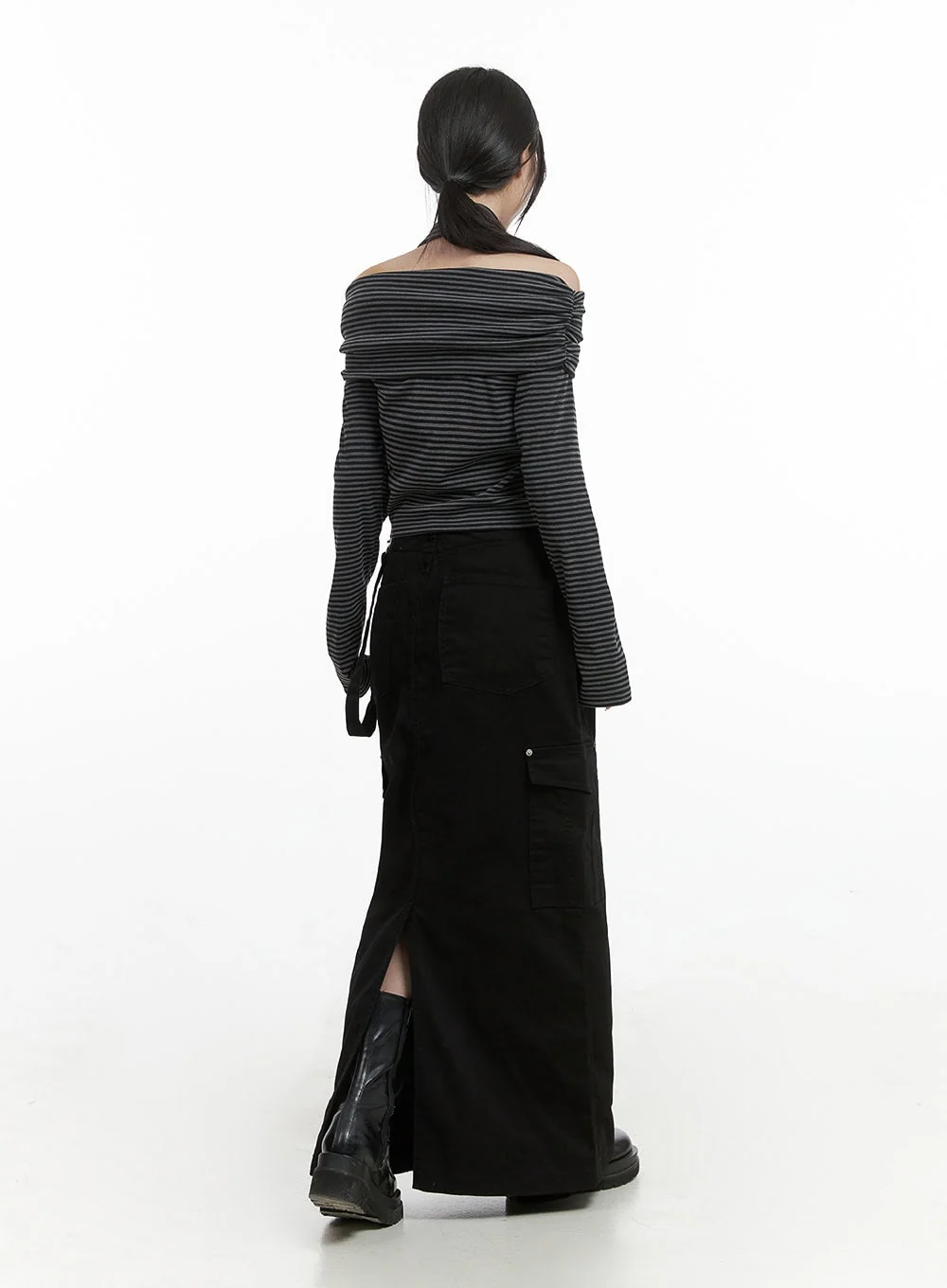 Striped Off Shoulder Crop Top Scarf Set CS430 - Image 7