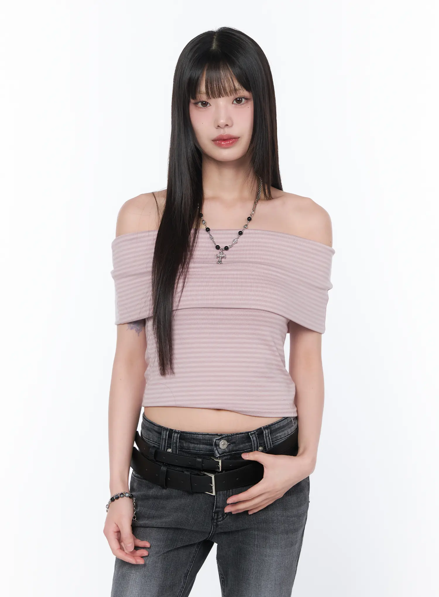 Striped Off-Shoulder Tee CA530 - Image 9