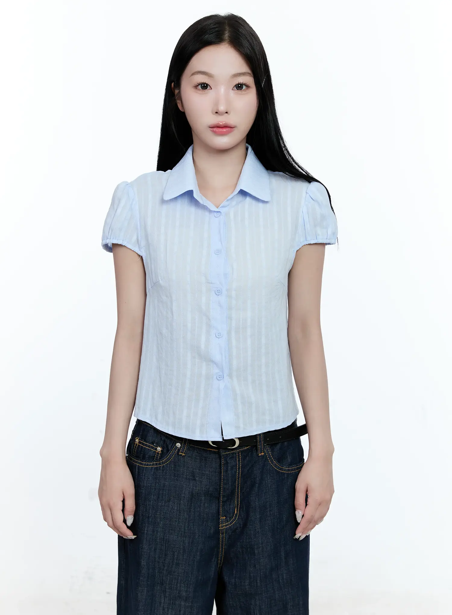 Striped Puff-Sleeve Blouse CG513