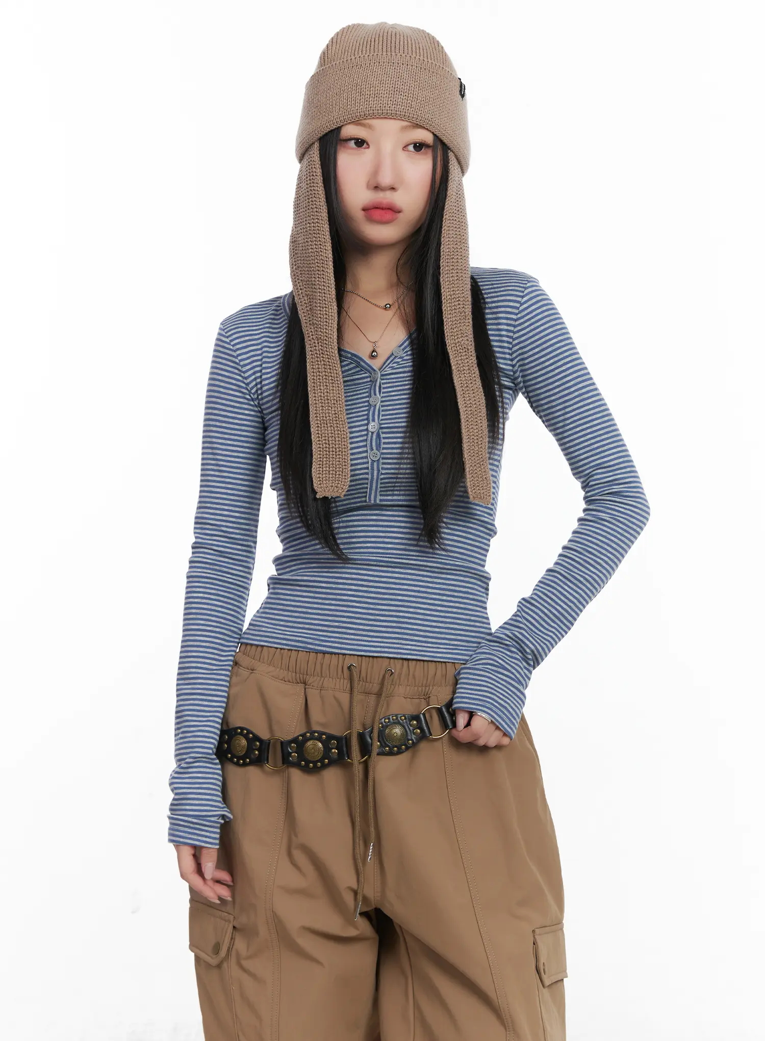 Striped Ribbed Long Sleeve Tee CD530