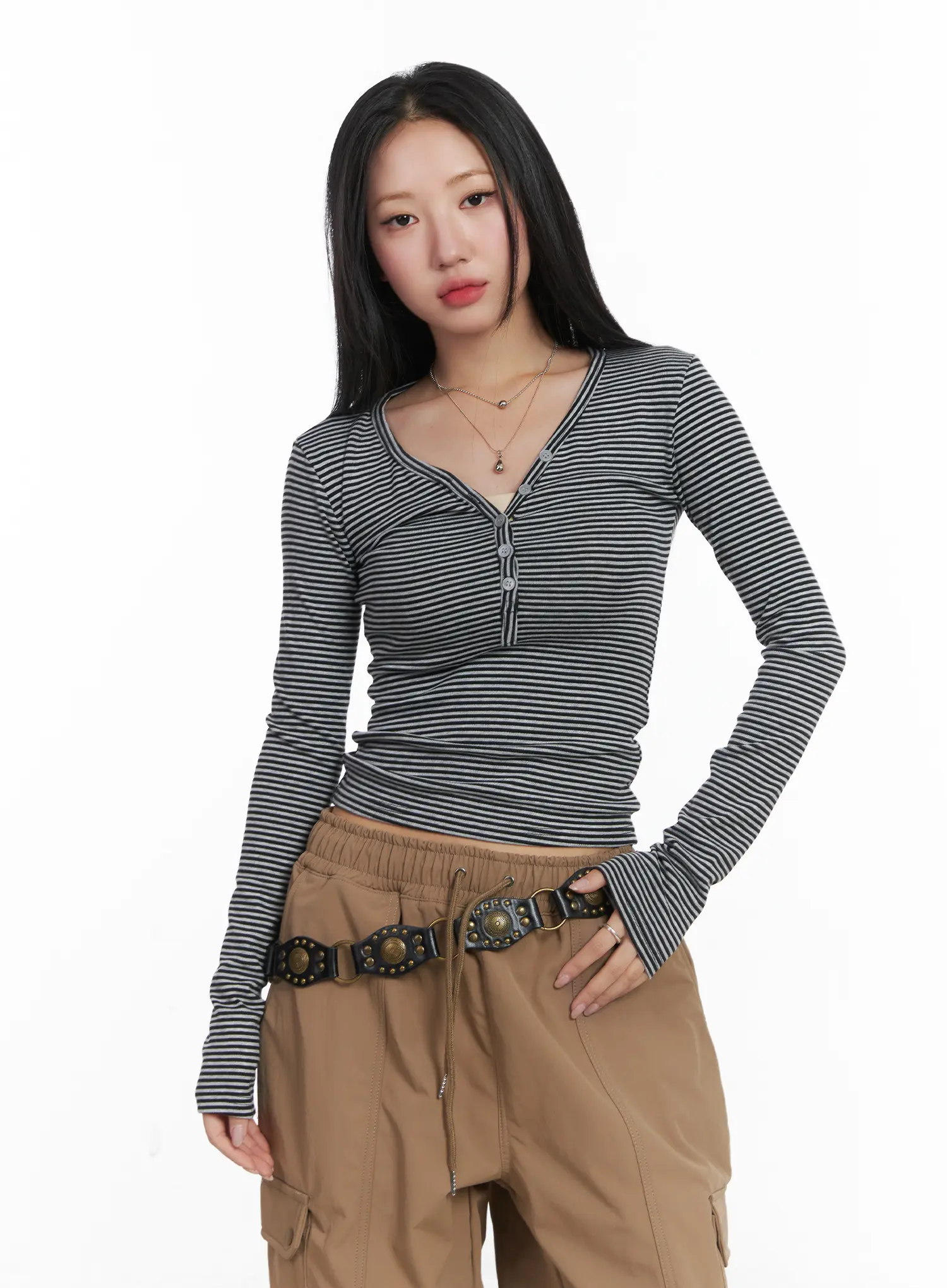 Striped Ribbed Long Sleeve Tee CD530 - Image 10