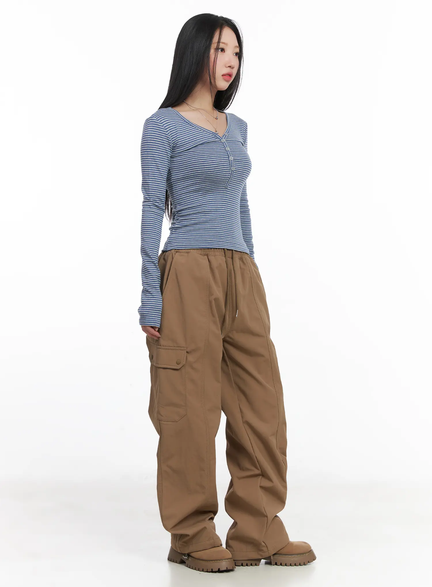 Striped Ribbed Long Sleeve Tee CD530 - Image 4