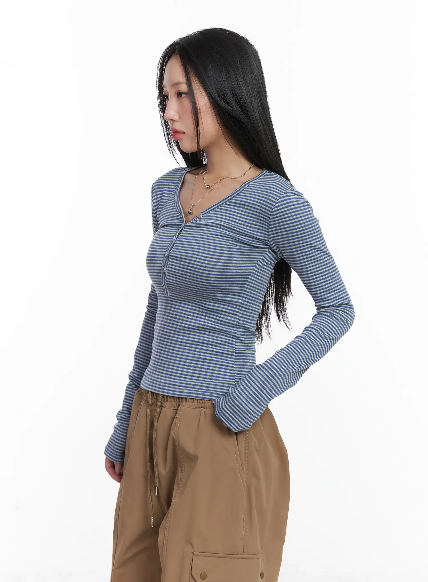 Striped Ribbed Long Sleeve Tee CD530 - Image 6