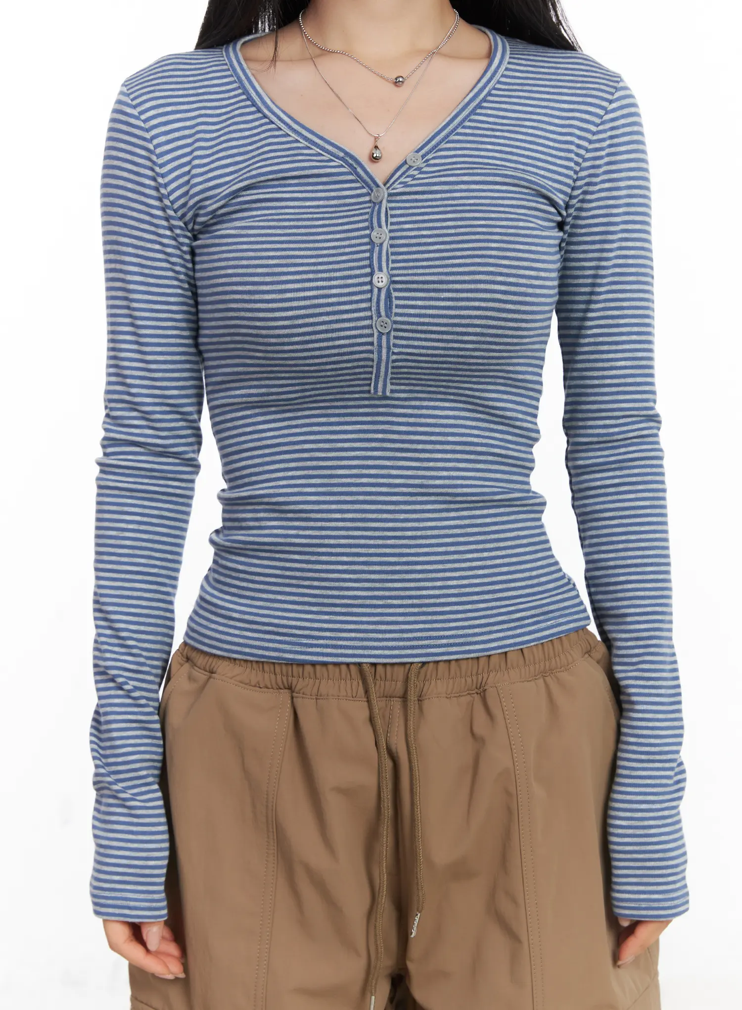 Striped Ribbed Long Sleeve Tee CD530 - Image 8