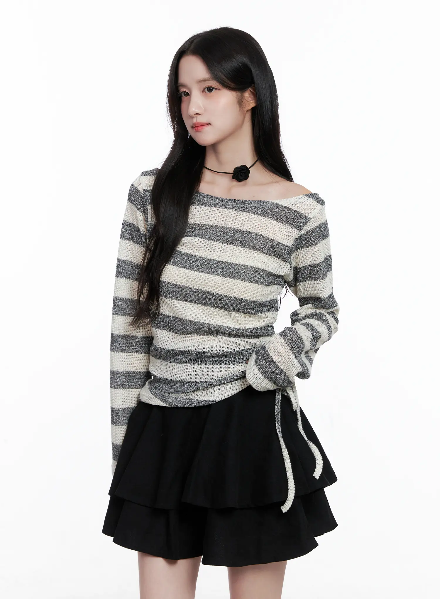 Striped Ruched Wide Neck Top CS523 - Image 5
