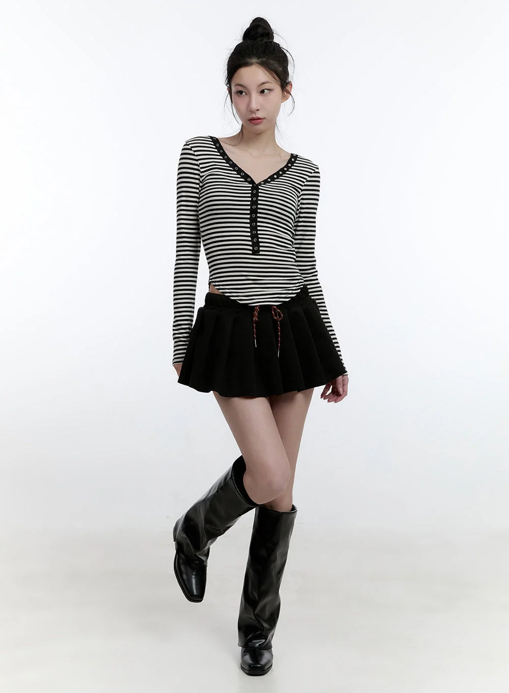 Striped Slim-Fit Buttoned Top CJ522 - Image 2