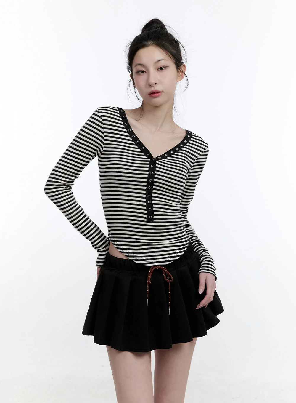 Striped Slim-Fit Buttoned Top CJ522 - Image 8