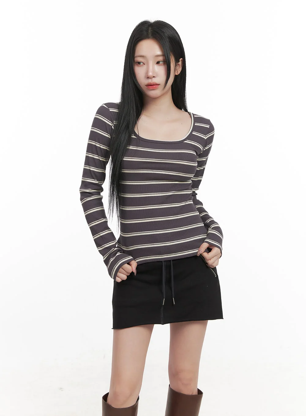 Striped Slim-Fit Long Sleeve Top CJ517 - Image 10