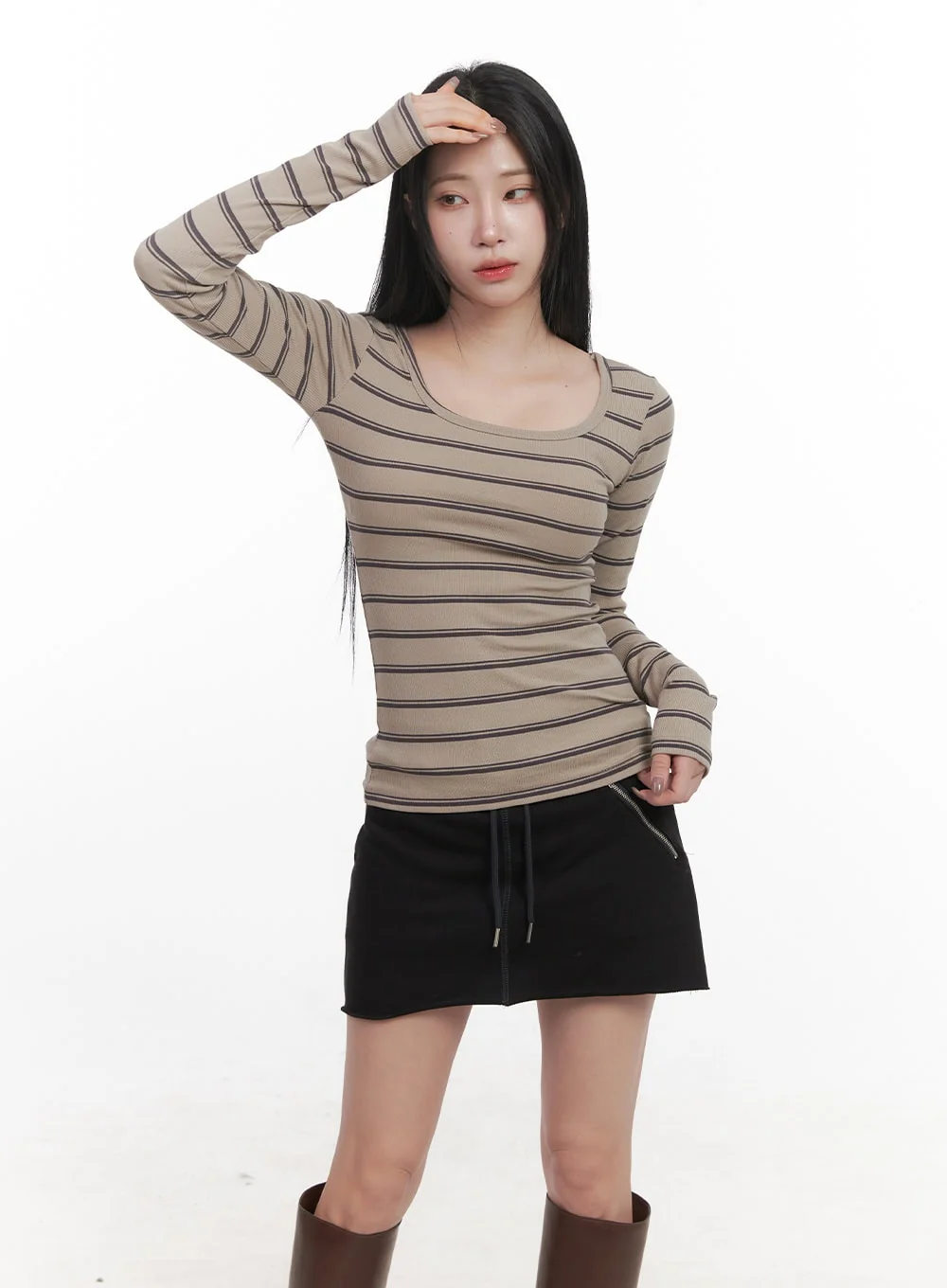 Striped Slim-Fit Long Sleeve Top CJ517 - Image 9