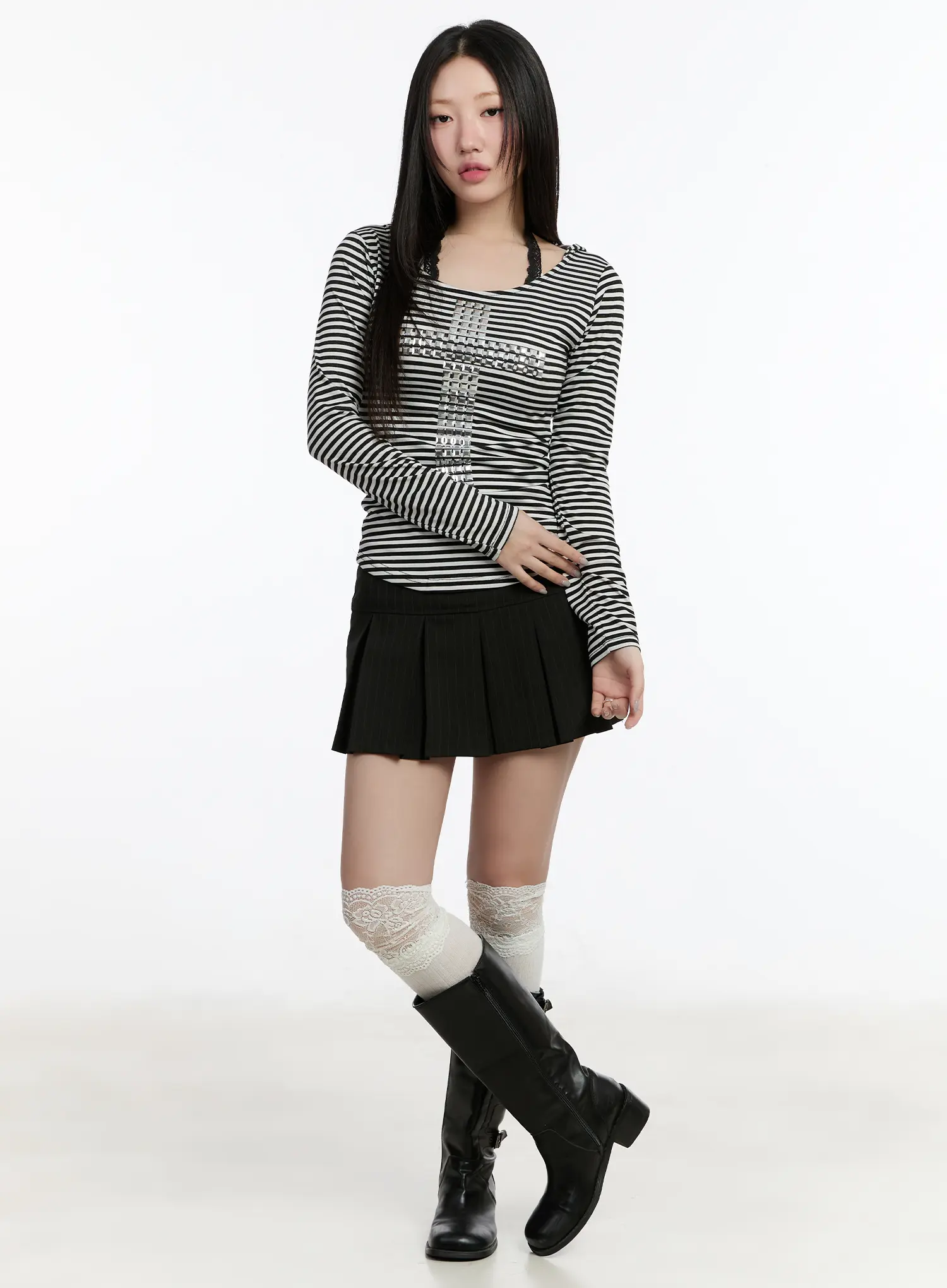 Striped Studded Long Sleeve Hoodie CM511 - Image 3