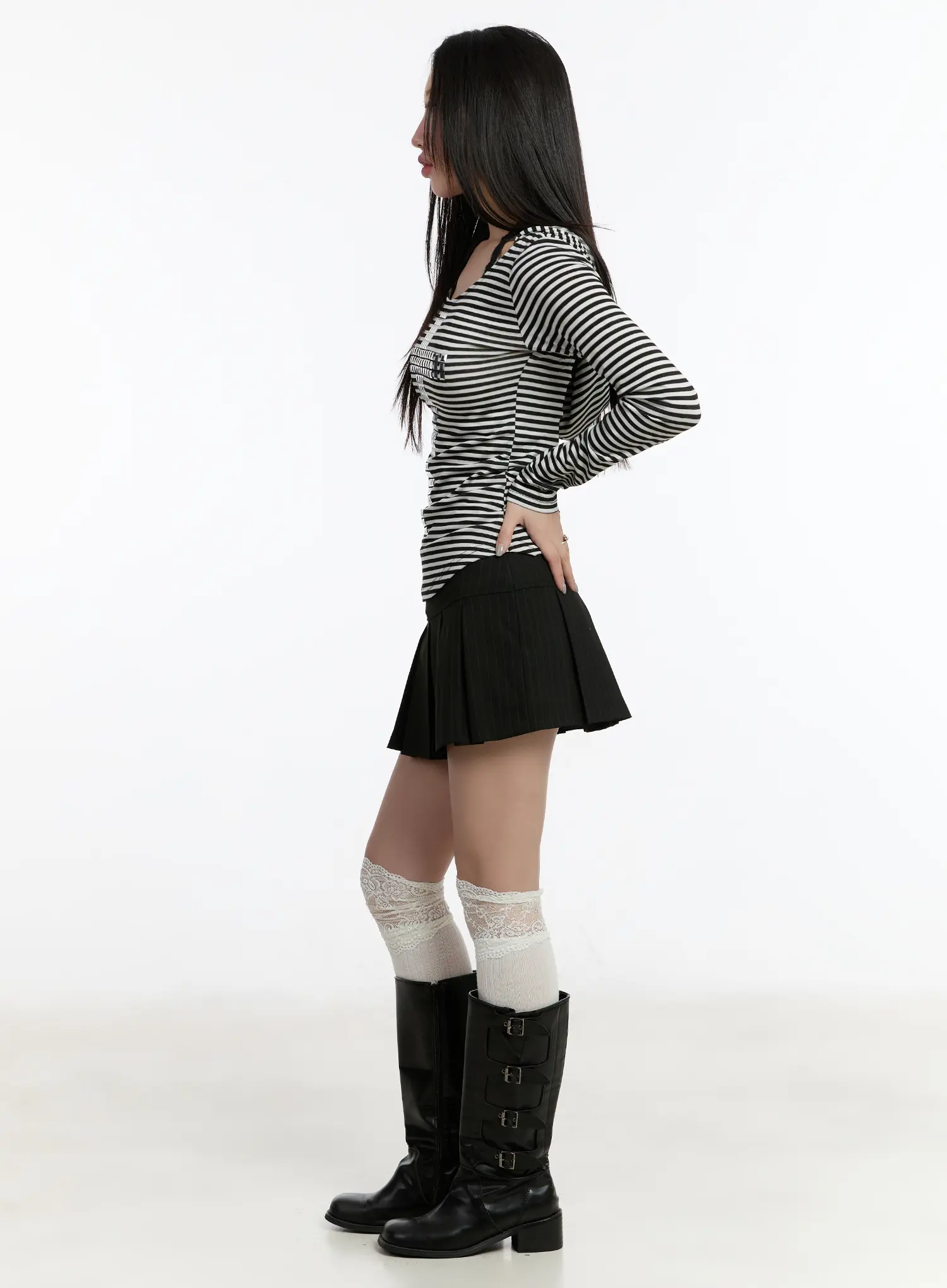 Striped Studded Long Sleeve Hoodie CM511 - Image 4