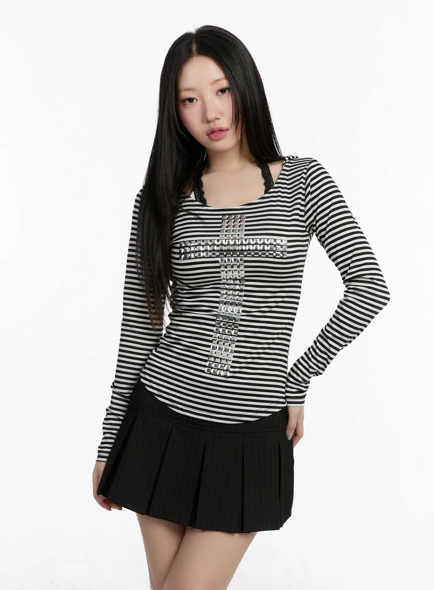 Striped Studded Long Sleeve Hoodie CM511 - Image 6