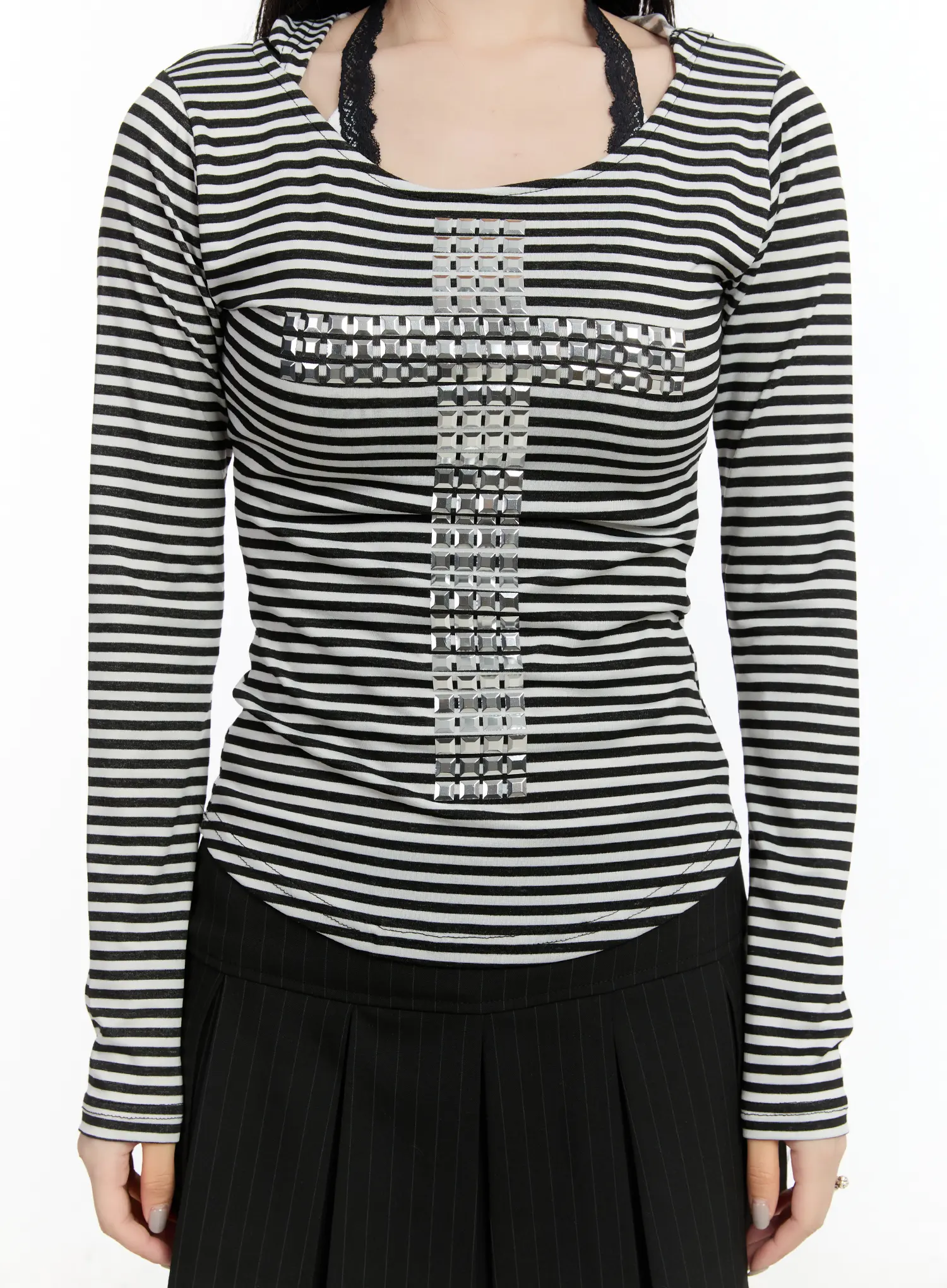 Striped Studded Long Sleeve Hoodie CM511 - Image 8