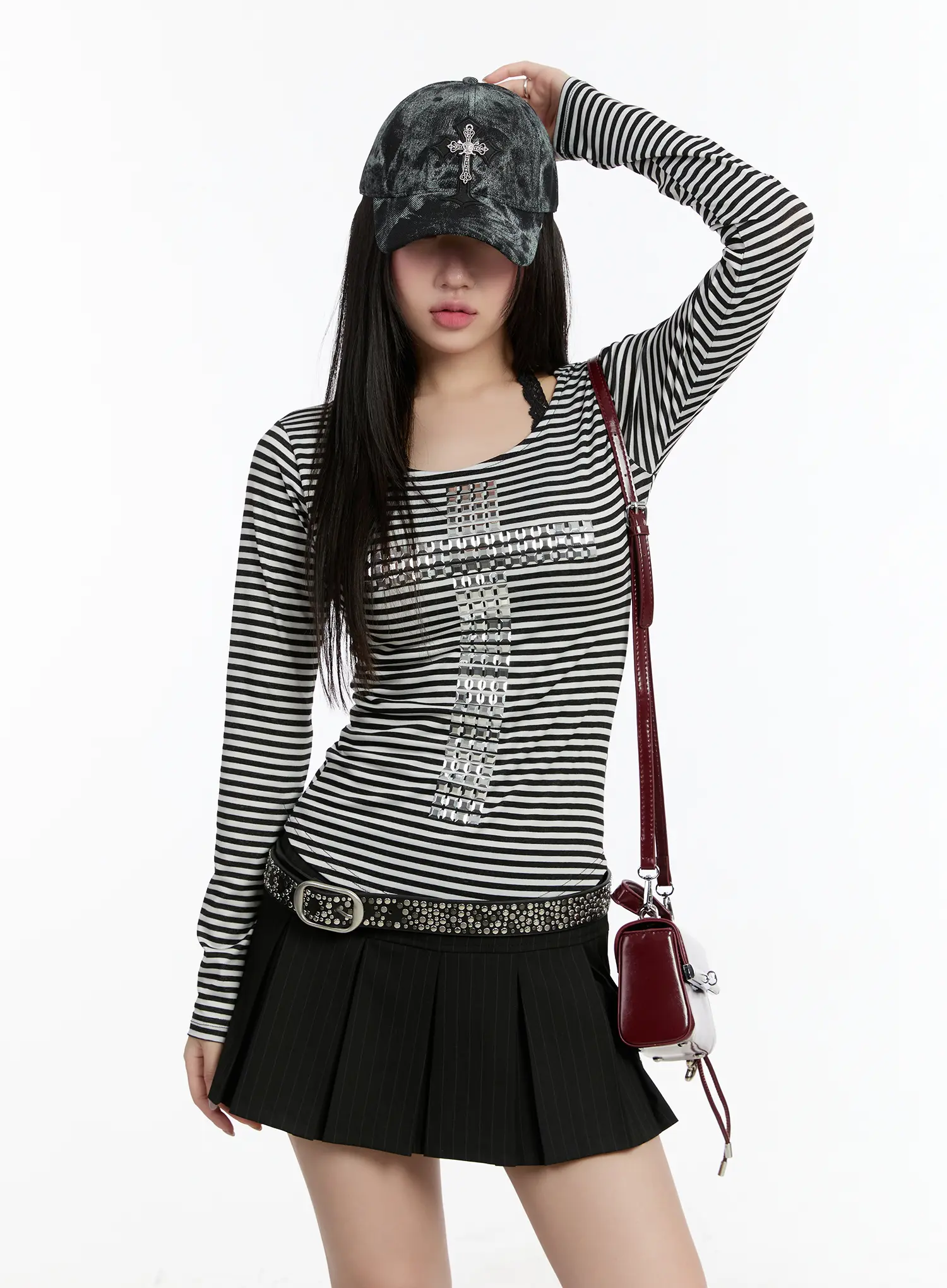 Striped Studded Long Sleeve Hoodie CM511 - Image 9