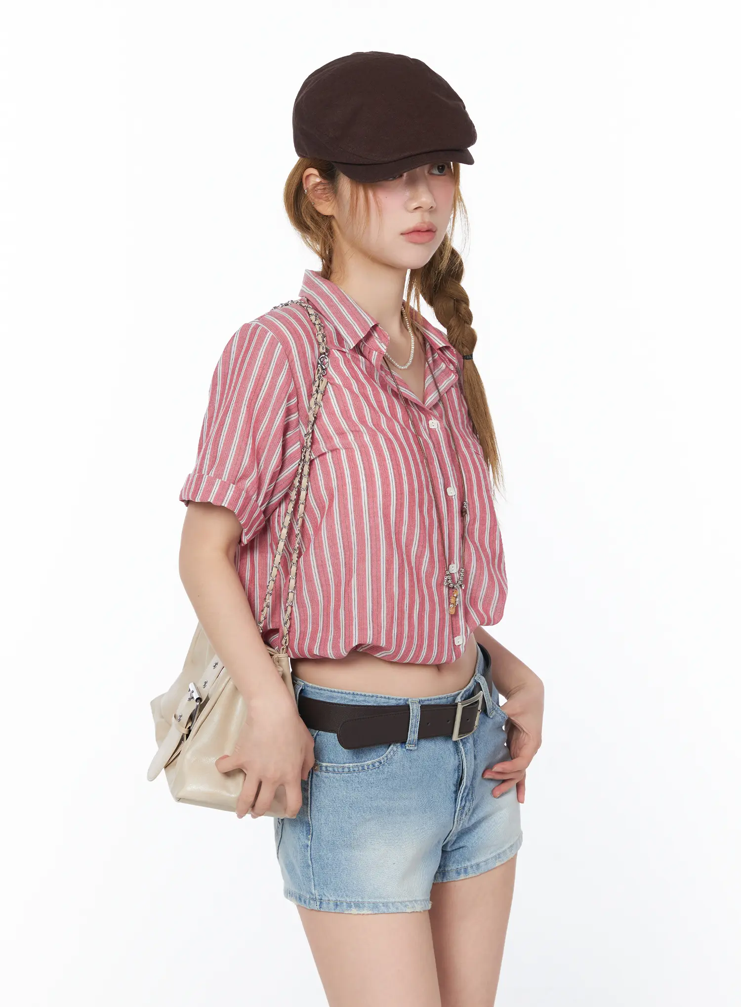 Striped Tie-Front Short Sleeve Shirt CY505 - Image 12