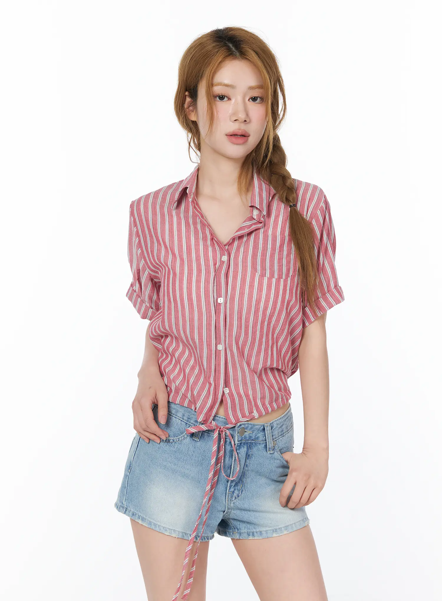 Striped Tie-Front Short Sleeve Shirt CY505 - Image 6