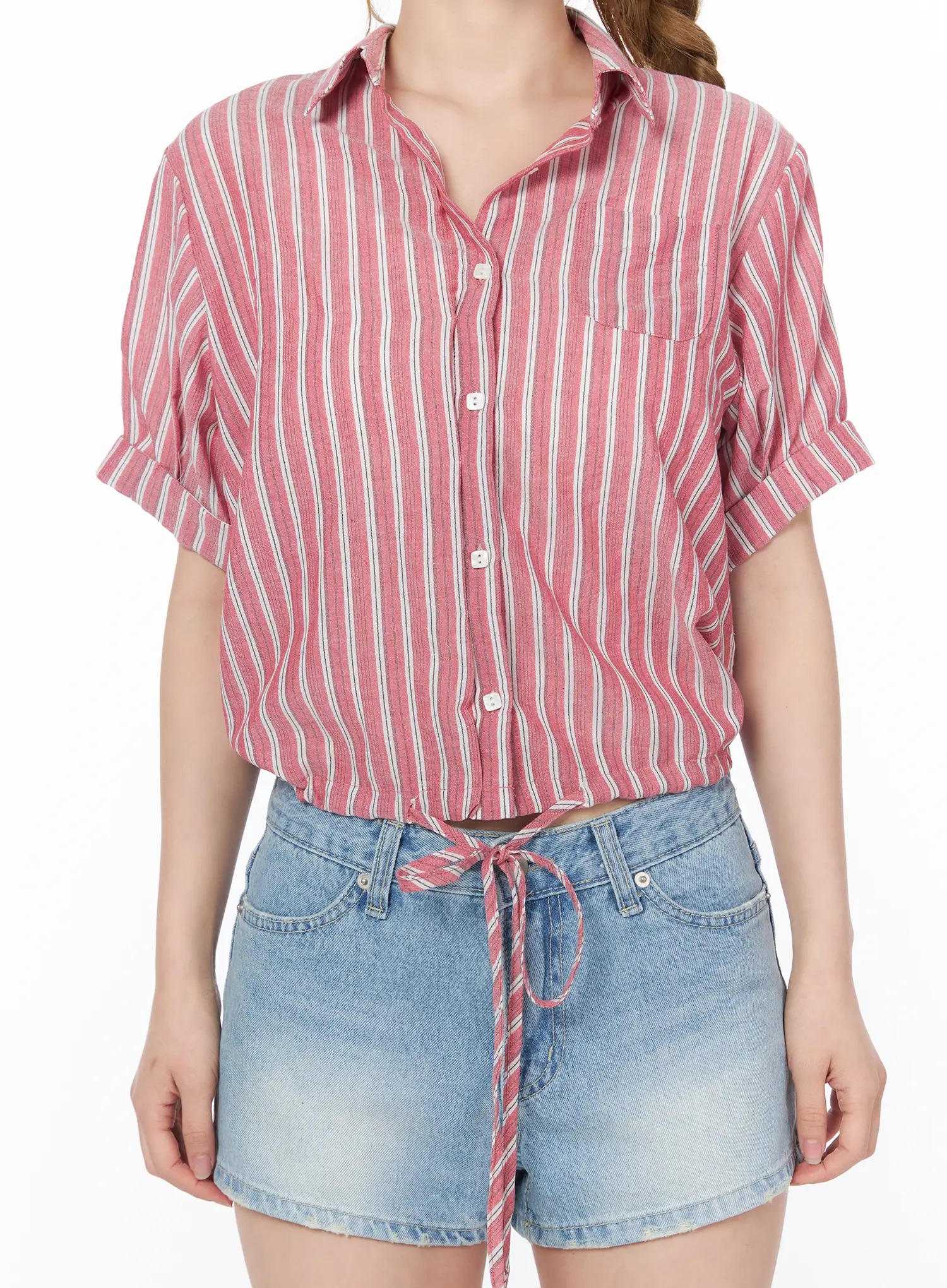 Striped Tie-Front Short Sleeve Shirt CY505 - Image 9