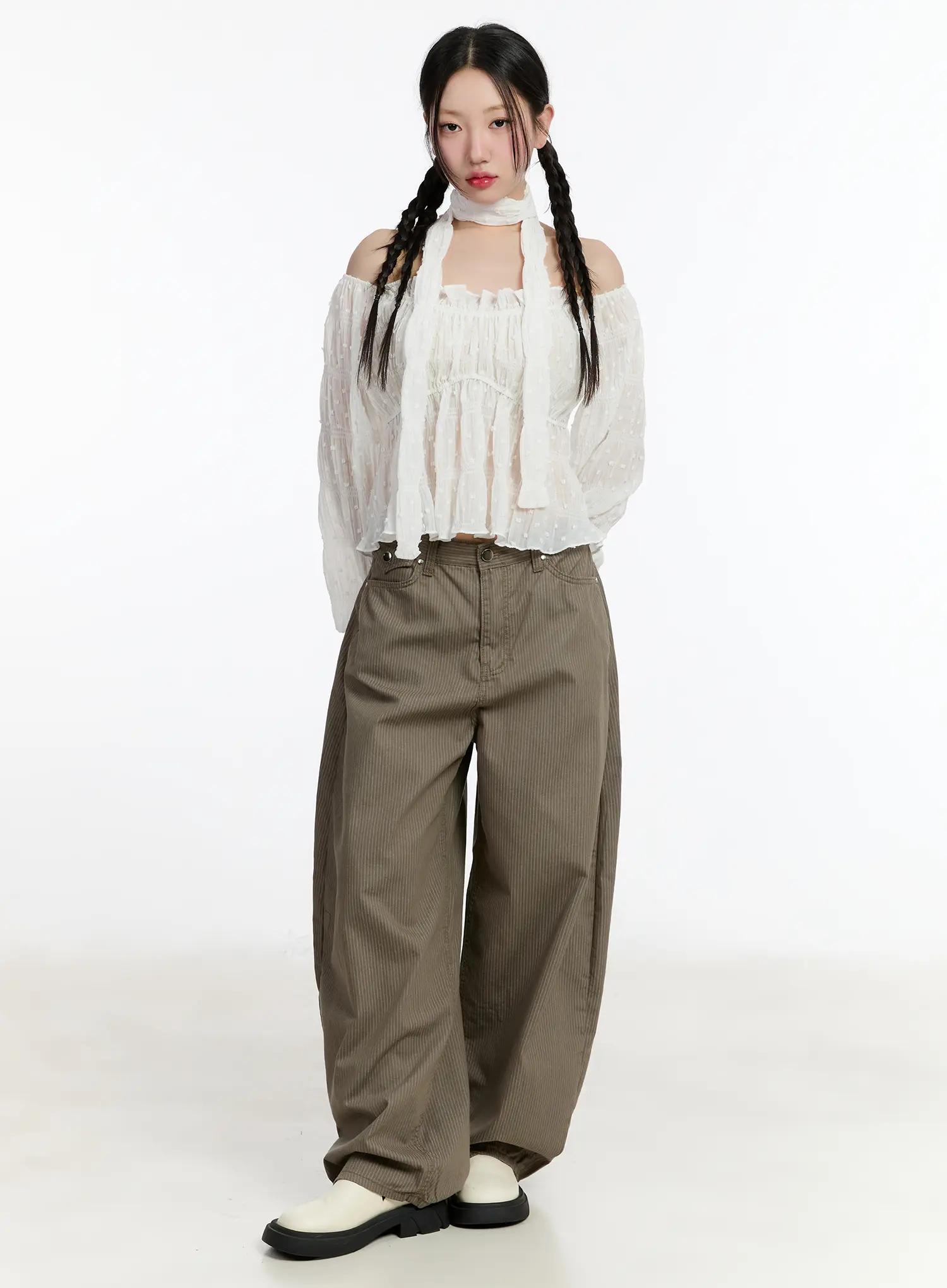 Striped Wide Leg Cotton Trousers CM511 - Image 5