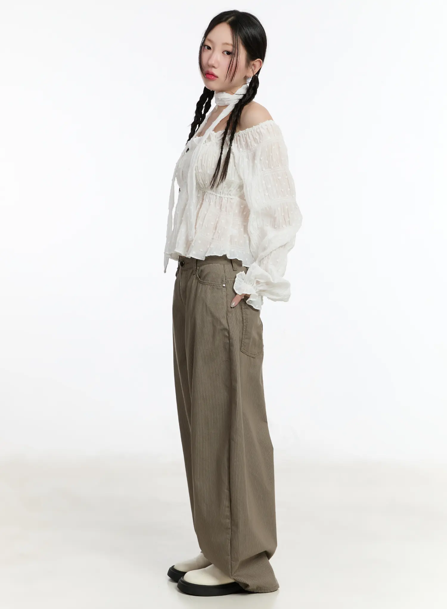 Striped Wide Leg Cotton Trousers CM511 - Image 6
