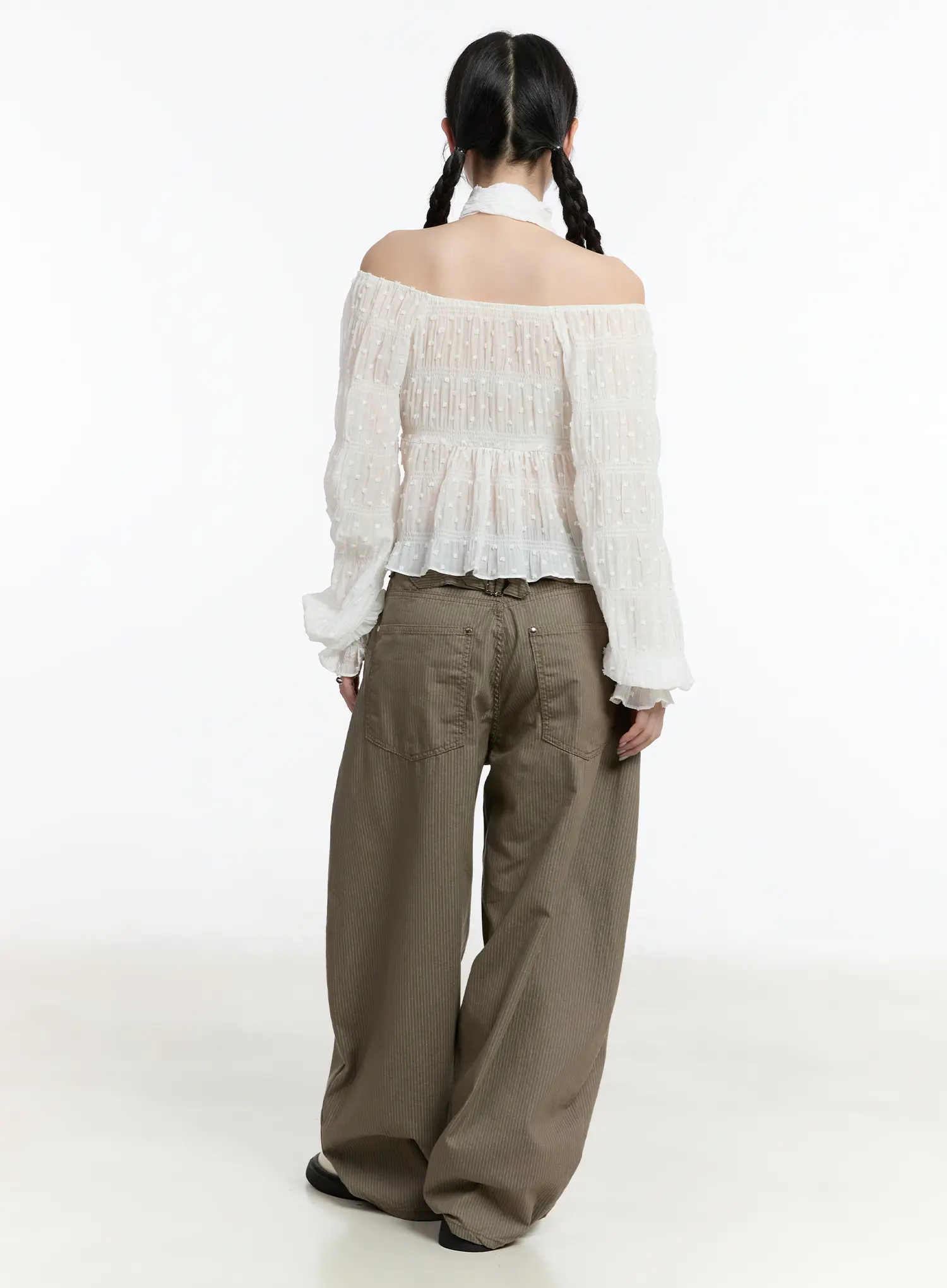 Striped Wide Leg Cotton Trousers CM511 - Image 7