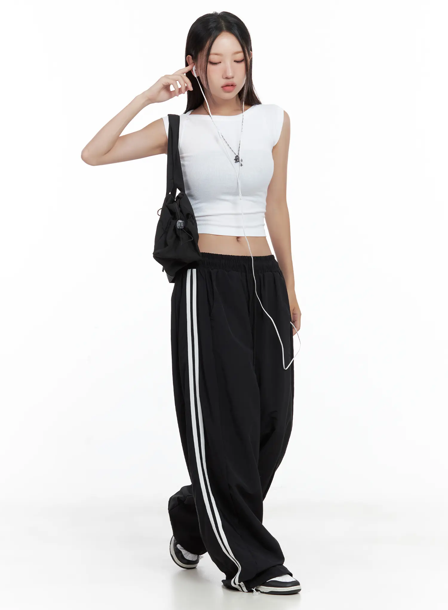 Striped Wide-Leg Nylon Track Pants CL509 - Image 8