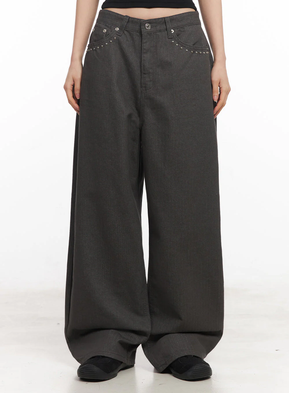 Studded Cotton Wide-Leg Pants IY516