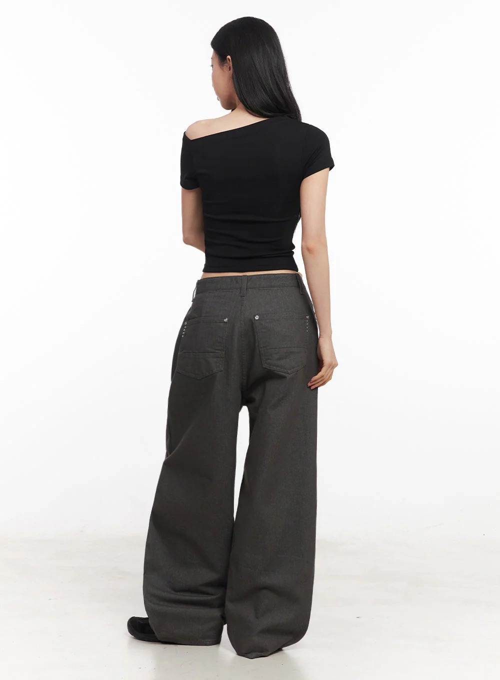 Studded Cotton Wide-Leg Pants IY516 - Image 11