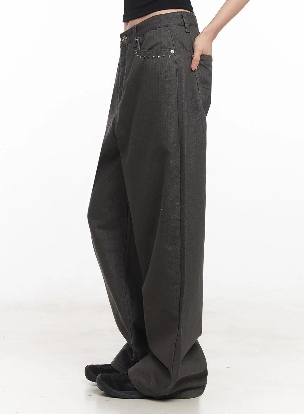 Studded Cotton Wide-Leg Pants IY516 - Image 12