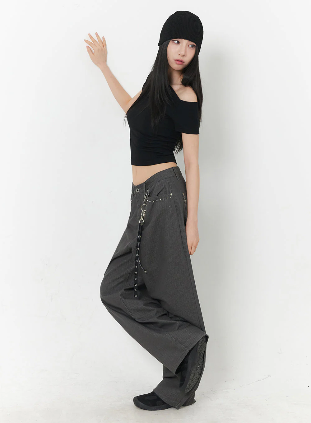 Studded Cotton Wide-Leg Pants IY516 - Image 14