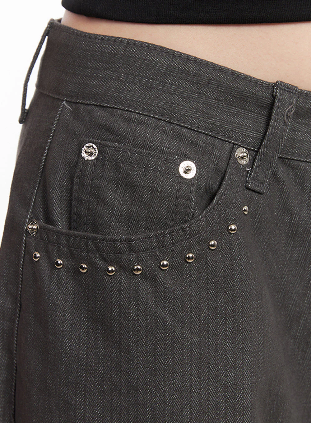 Studded Cotton Wide-Leg Pants IY516 - Image 3