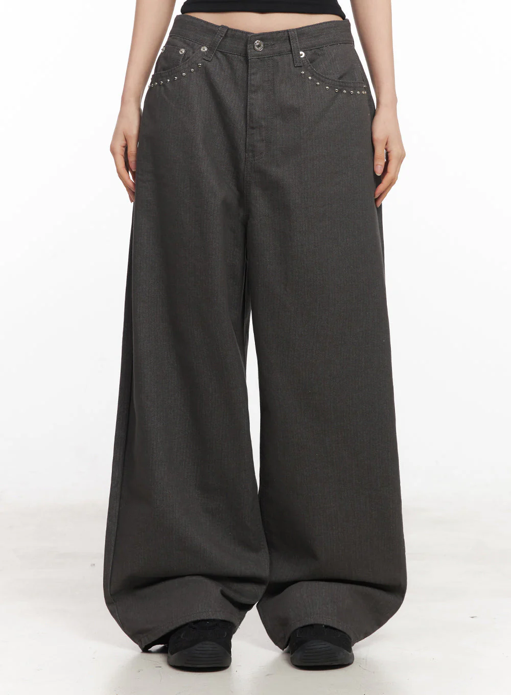 Studded Cotton Wide-Leg Pants IY516 - Image 4