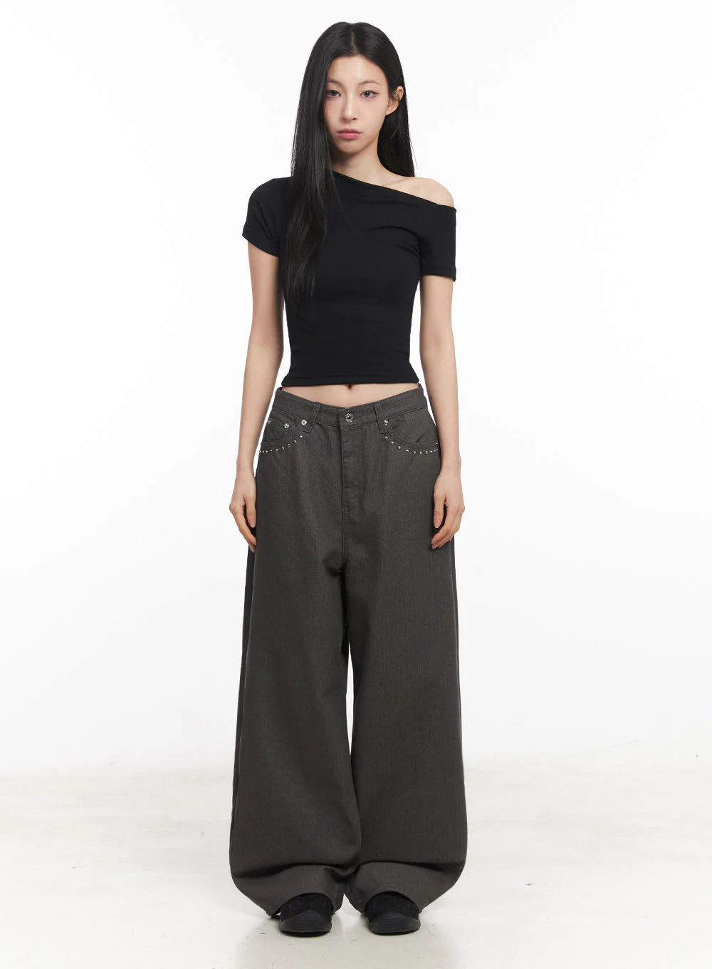 Studded Cotton Wide-Leg Pants IY516 - Image 5