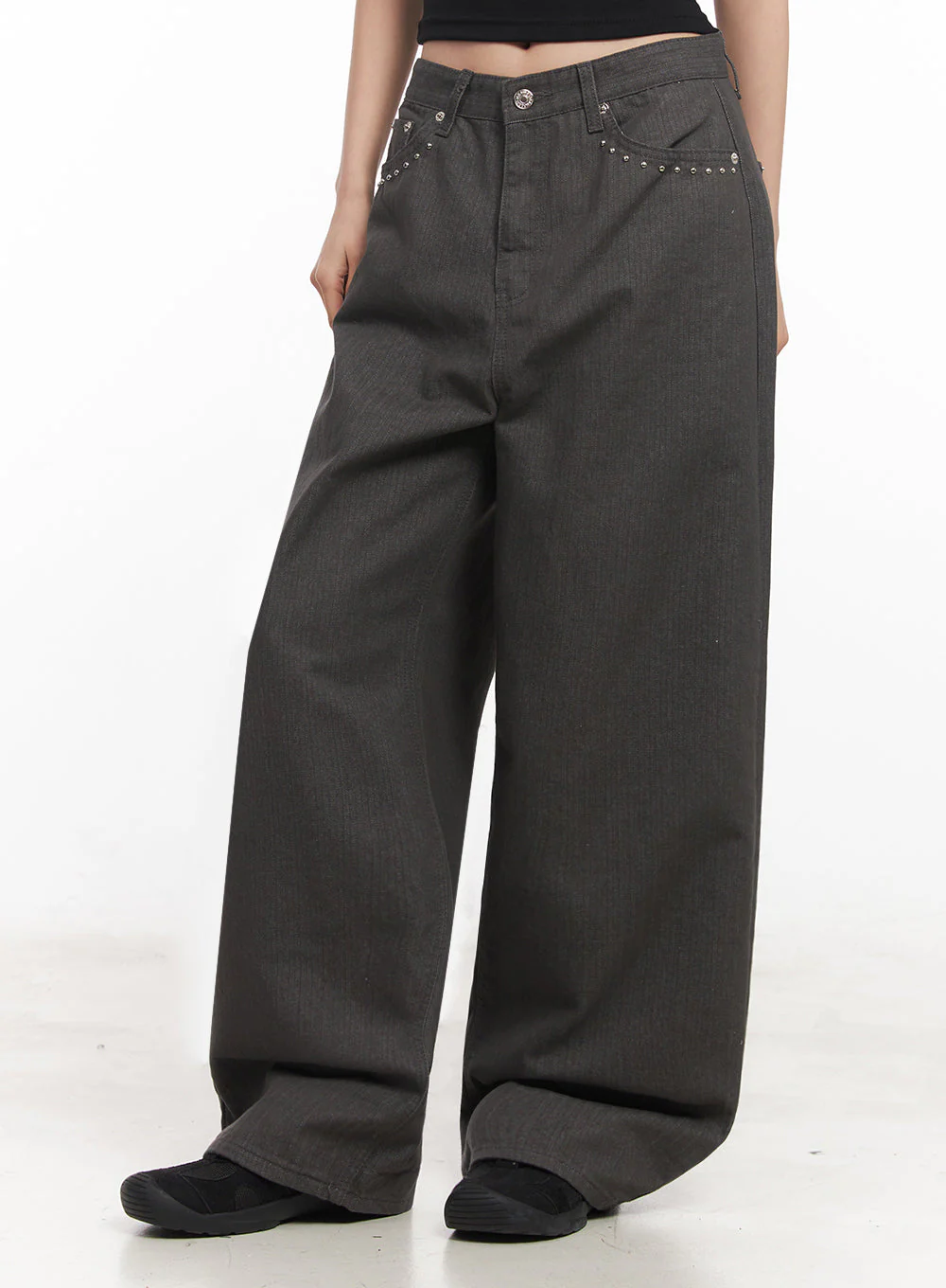 Studded Cotton Wide-Leg Pants IY516 - Image 7