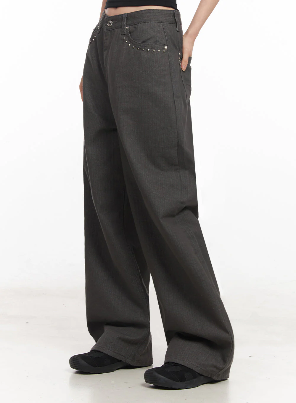 Studded Cotton Wide-Leg Pants IY516 - Image 8