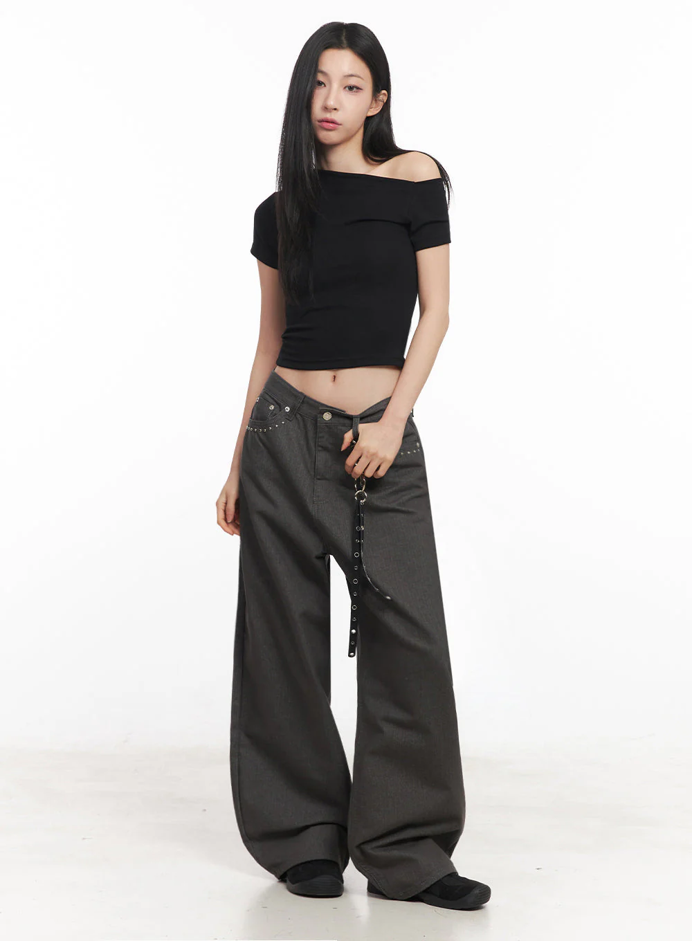 Studded Cotton Wide-Leg Pants IY516 - Image 9