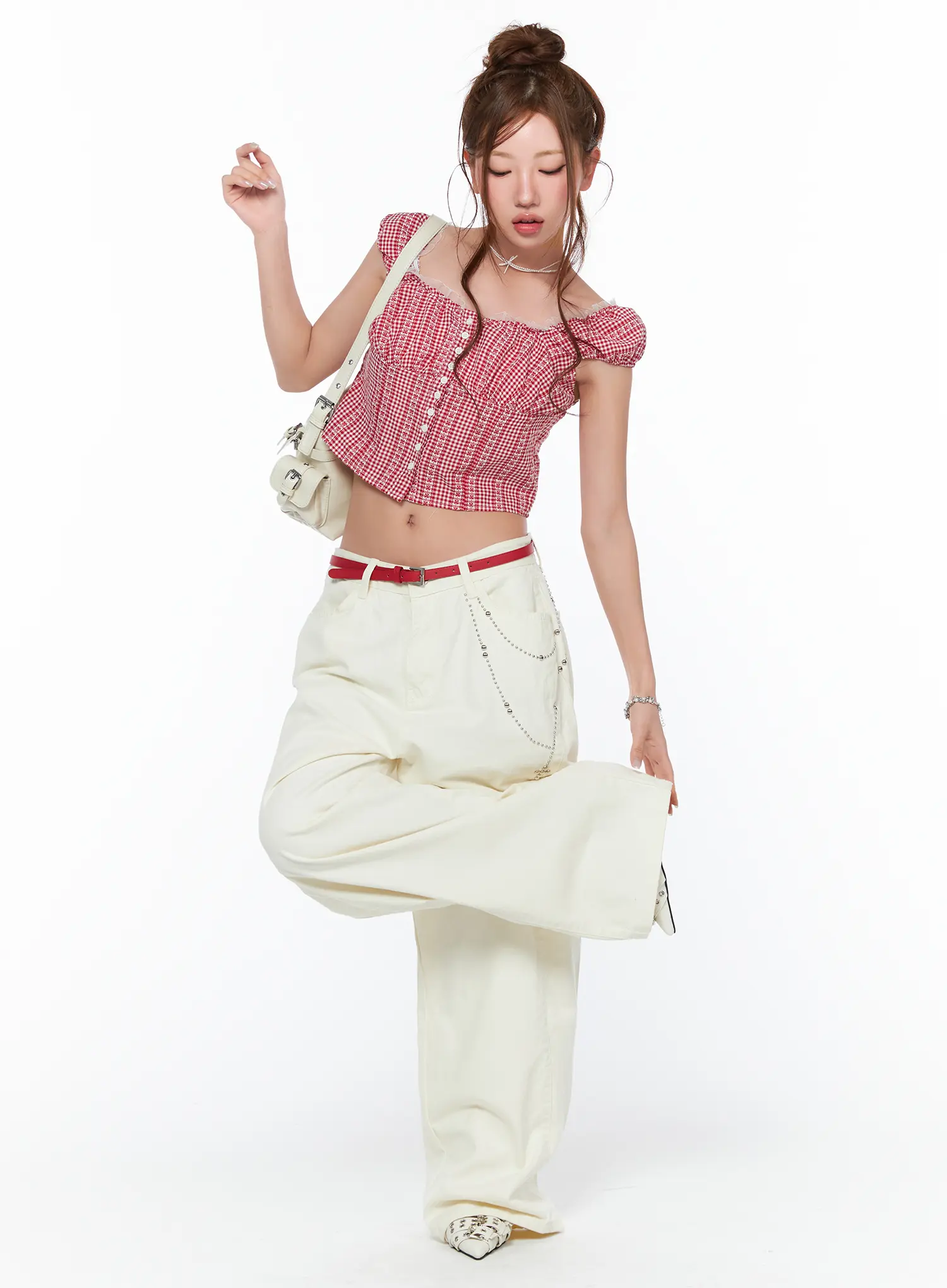 Studded Cross Chain Wide Pants CA514