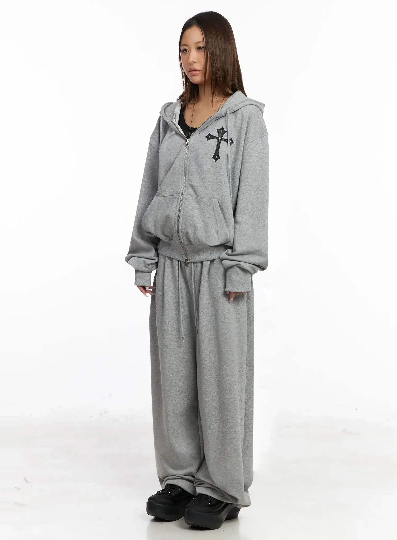 Studded Cross Zip Hoodie IY501 - Image 10