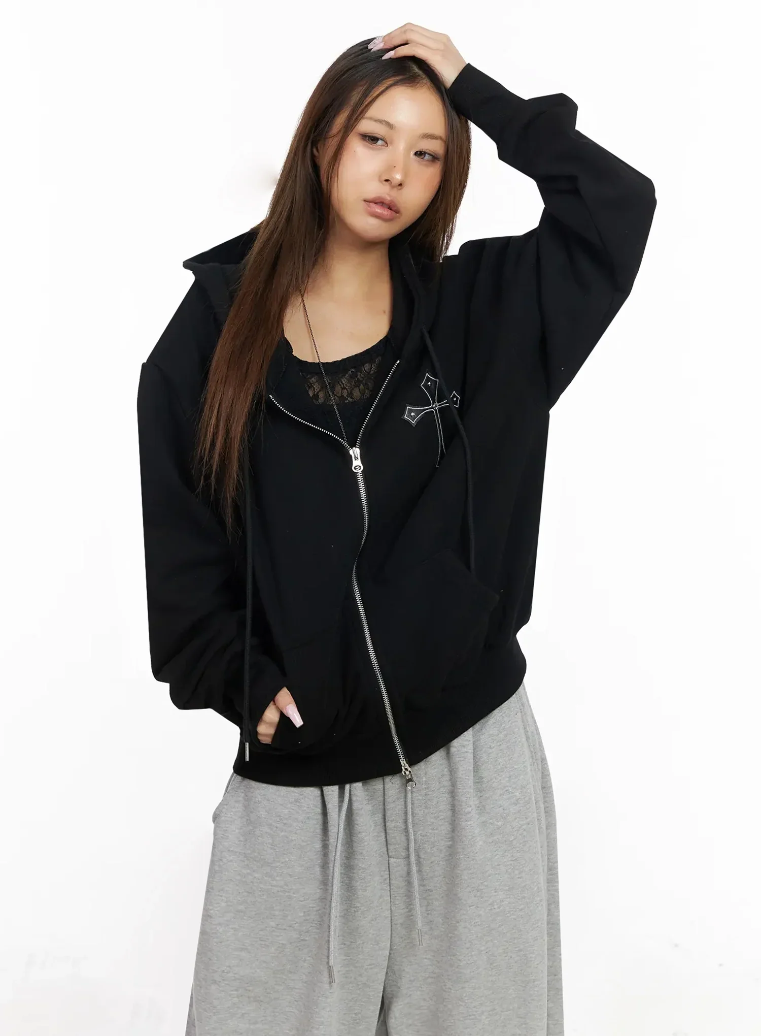 Studded Cross Zip Hoodie IY501 - Image 13