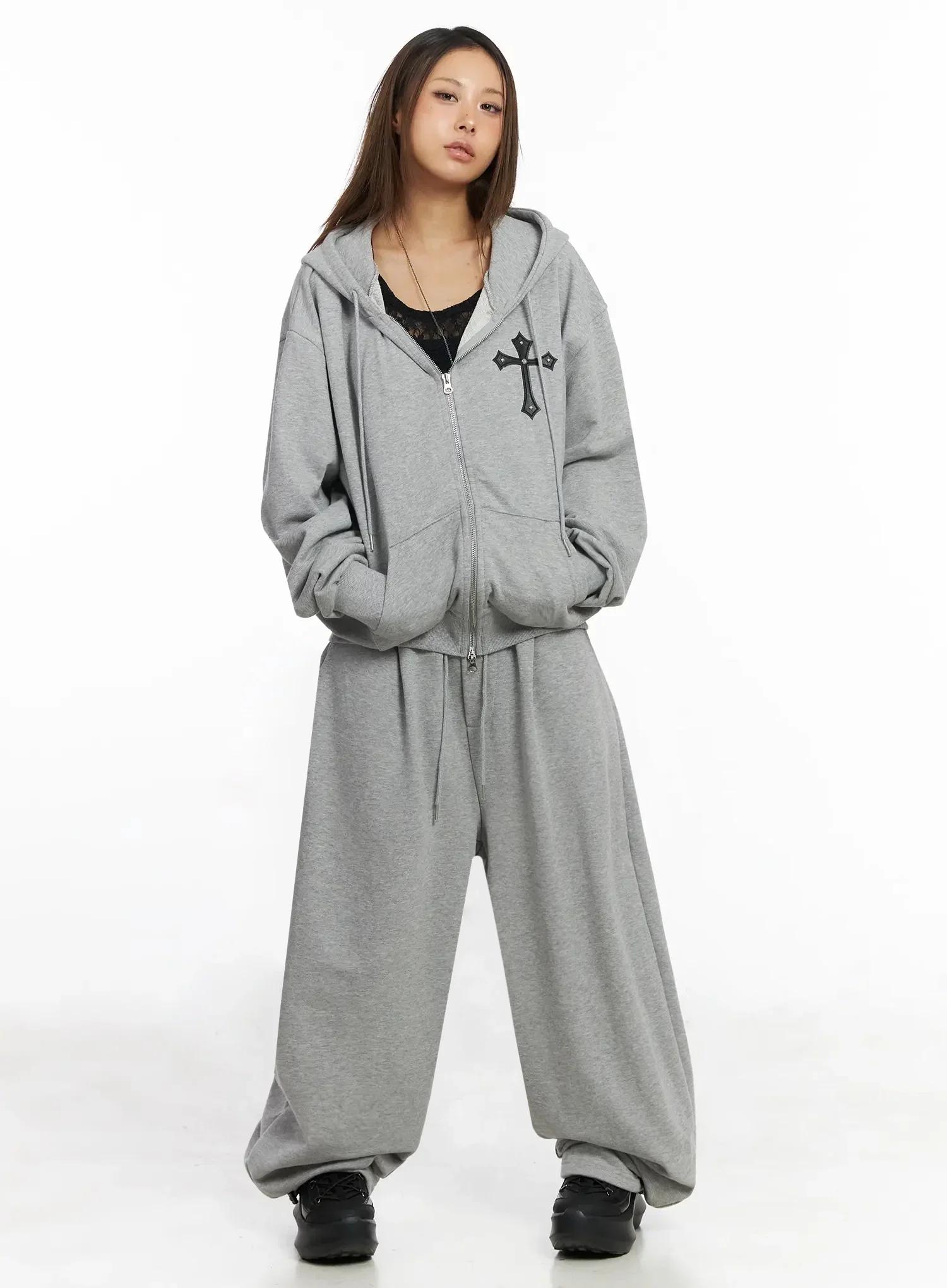 Studded Cross Zip Hoodie IY501 - Image 4