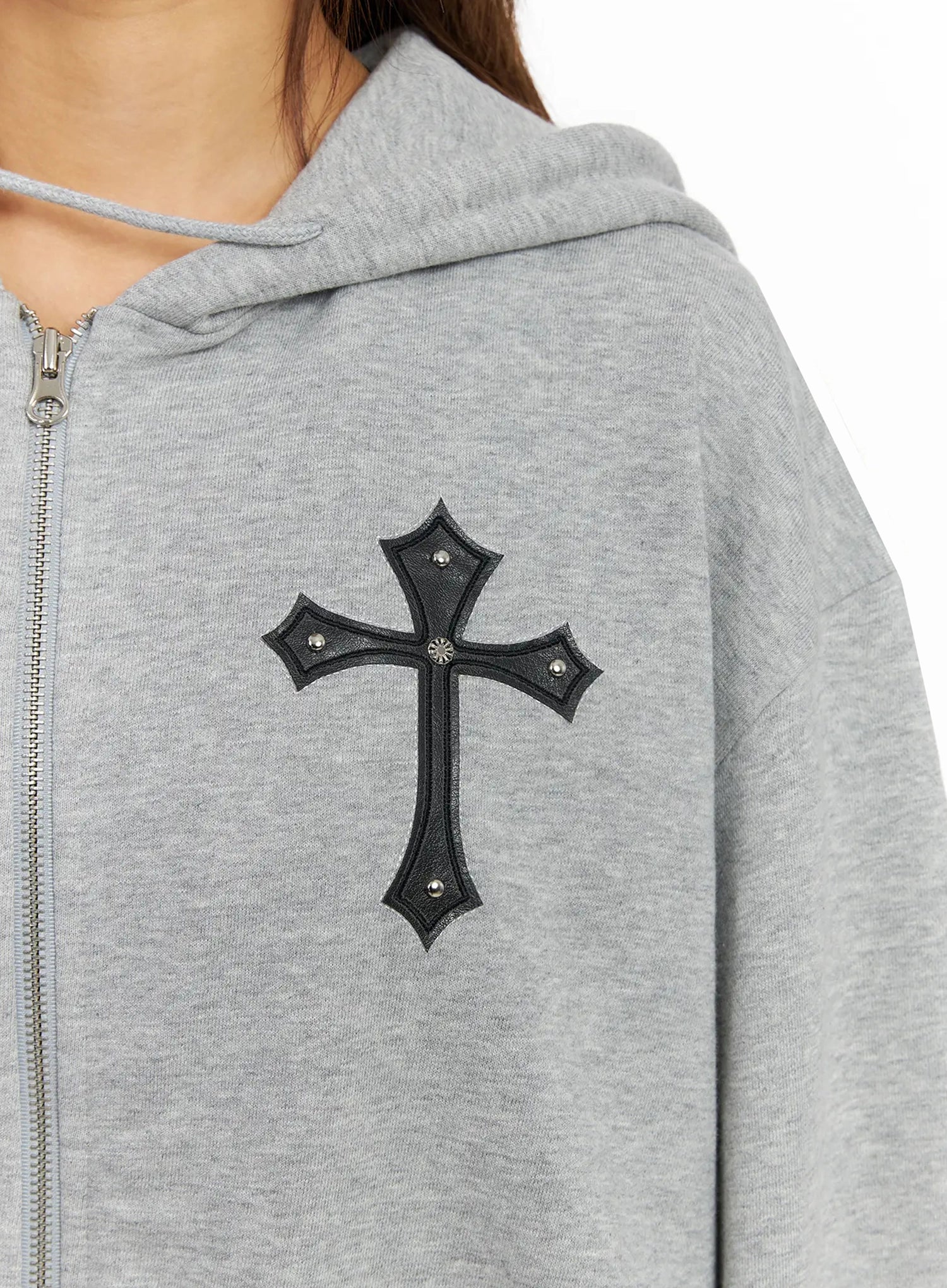 Studded Cross Zip Hoodie IY501 - Image 5