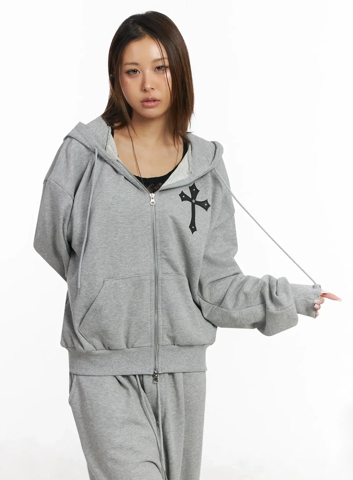 Studded Cross Zip Hoodie IY501 - Image 7