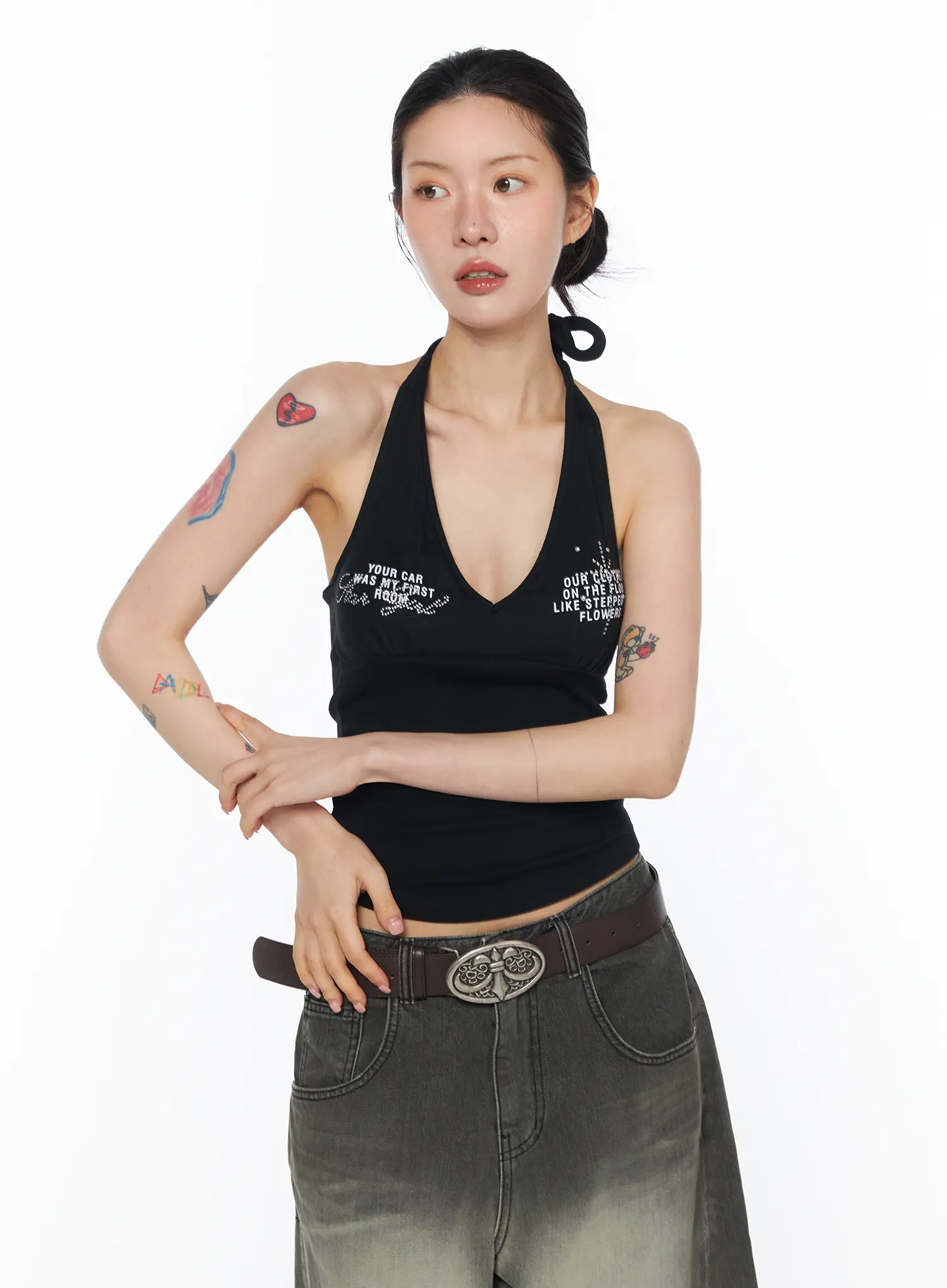 Studded Lettering Halter Top CA520 - Image 12